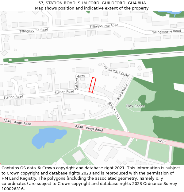 57, STATION ROAD, SHALFORD, GUILDFORD, GU4 8HA: Location map and indicative extent of plot