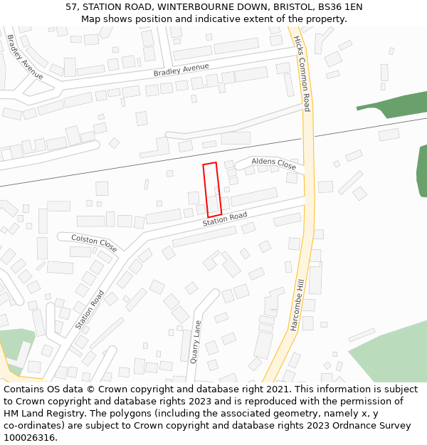 57, STATION ROAD, WINTERBOURNE DOWN, BRISTOL, BS36 1EN: Location map and indicative extent of plot