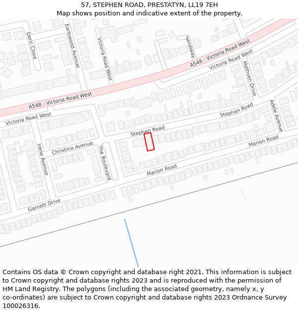 57, STEPHEN ROAD, PRESTATYN, LL19 7EH: Location map and indicative extent of plot