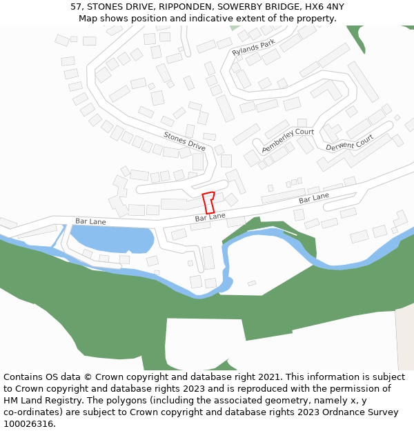 57, STONES DRIVE, RIPPONDEN, SOWERBY BRIDGE, HX6 4NY: Location map and indicative extent of plot