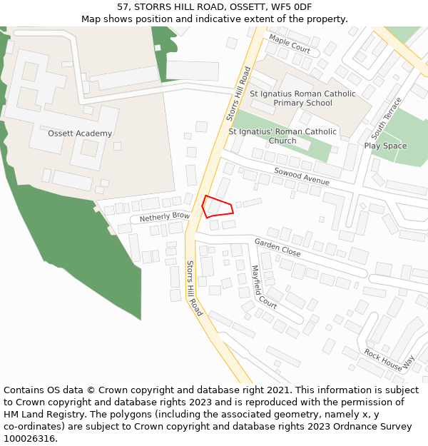 57, STORRS HILL ROAD, OSSETT, WF5 0DF: Location map and indicative extent of plot