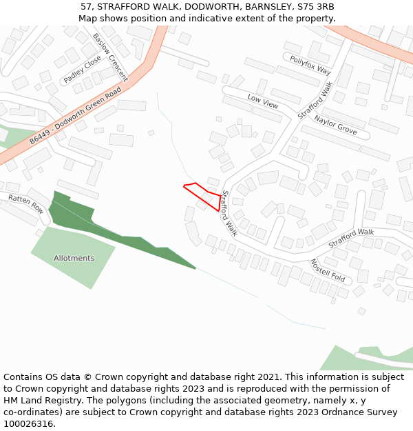 57, STRAFFORD WALK, DODWORTH, BARNSLEY, S75 3RB: Location map and indicative extent of plot