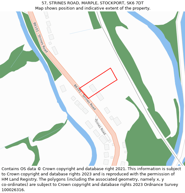 57, STRINES ROAD, MARPLE, STOCKPORT, SK6 7DT: Location map and indicative extent of plot