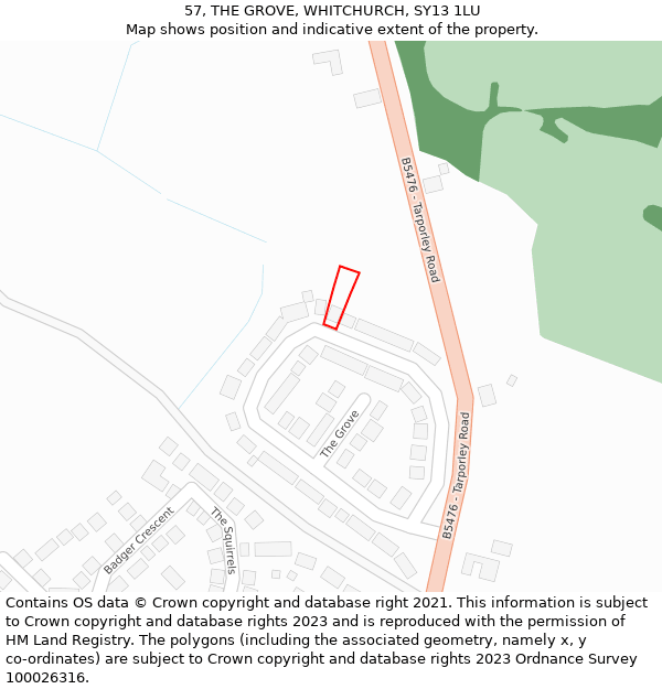 57, THE GROVE, WHITCHURCH, SY13 1LU: Location map and indicative extent of plot