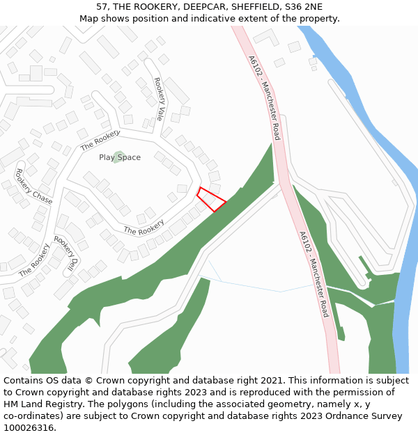 57, THE ROOKERY, DEEPCAR, SHEFFIELD, S36 2NE: Location map and indicative extent of plot