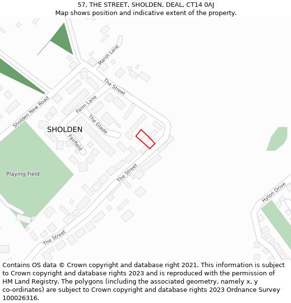 57, THE STREET, SHOLDEN, DEAL, CT14 0AJ: Location map and indicative extent of plot