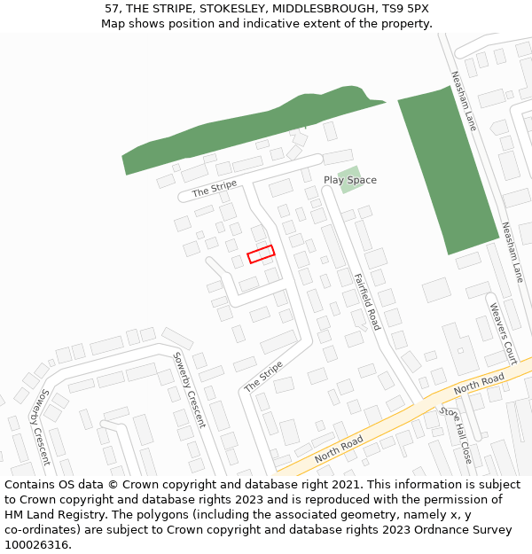 57, THE STRIPE, STOKESLEY, MIDDLESBROUGH, TS9 5PX: Location map and indicative extent of plot