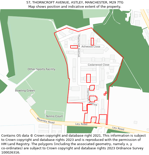 57, THORNCROFT AVENUE, ASTLEY, MANCHESTER, M29 7TG: Location map and indicative extent of plot