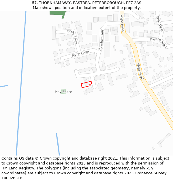 57, THORNHAM WAY, EASTREA, PETERBOROUGH, PE7 2AS: Location map and indicative extent of plot