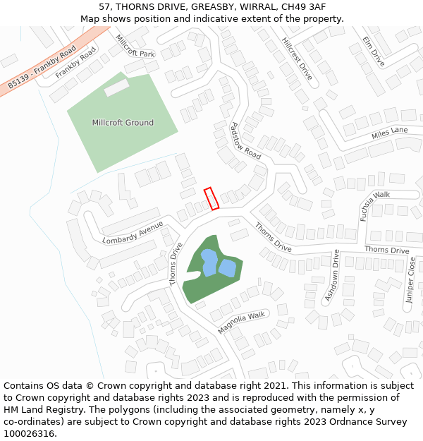 57, THORNS DRIVE, GREASBY, WIRRAL, CH49 3AF: Location map and indicative extent of plot