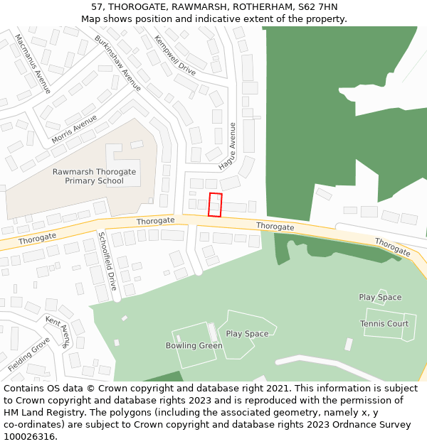 57, THOROGATE, RAWMARSH, ROTHERHAM, S62 7HN: Location map and indicative extent of plot