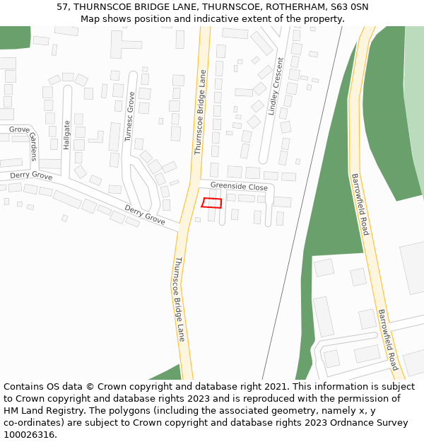 57, THURNSCOE BRIDGE LANE, THURNSCOE, ROTHERHAM, S63 0SN: Location map and indicative extent of plot