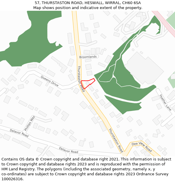 57, THURSTASTON ROAD, HESWALL, WIRRAL, CH60 6SA: Location map and indicative extent of plot