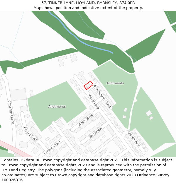 57, TINKER LANE, HOYLAND, BARNSLEY, S74 0PR: Location map and indicative extent of plot