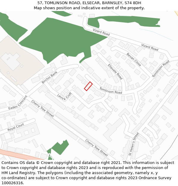 57, TOMLINSON ROAD, ELSECAR, BARNSLEY, S74 8DH: Location map and indicative extent of plot