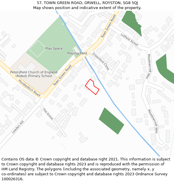 57, TOWN GREEN ROAD, ORWELL, ROYSTON, SG8 5QJ: Location map and indicative extent of plot