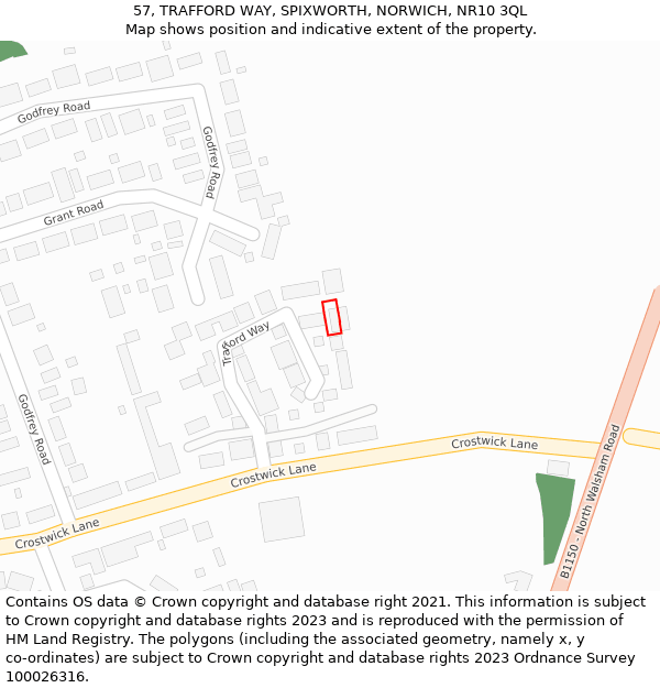 57, TRAFFORD WAY, SPIXWORTH, NORWICH, NR10 3QL: Location map and indicative extent of plot