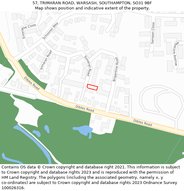 57, TRIMARAN ROAD, WARSASH, SOUTHAMPTON, SO31 9BF: Location map and indicative extent of plot