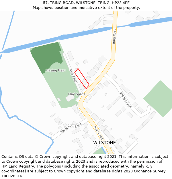 57, TRING ROAD, WILSTONE, TRING, HP23 4PE: Location map and indicative extent of plot