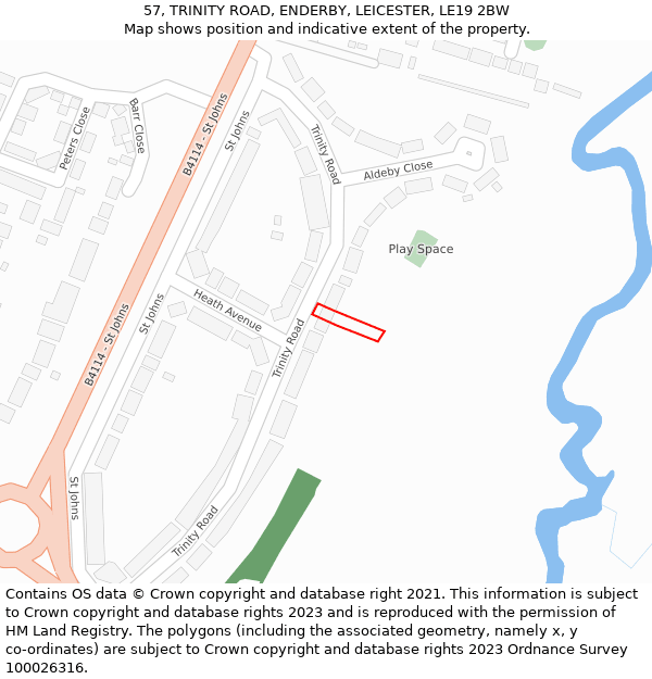 57, TRINITY ROAD, ENDERBY, LEICESTER, LE19 2BW: Location map and indicative extent of plot