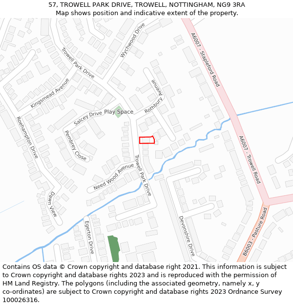 57, TROWELL PARK DRIVE, TROWELL, NOTTINGHAM, NG9 3RA: Location map and indicative extent of plot