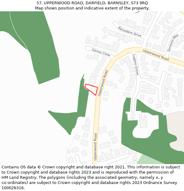 57, UPPERWOOD ROAD, DARFIELD, BARNSLEY, S73 9RQ: Location map and indicative extent of plot
