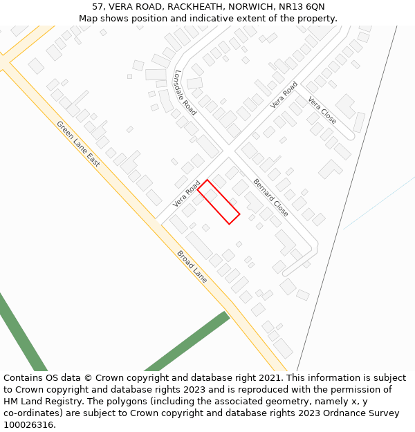 57, VERA ROAD, RACKHEATH, NORWICH, NR13 6QN: Location map and indicative extent of plot