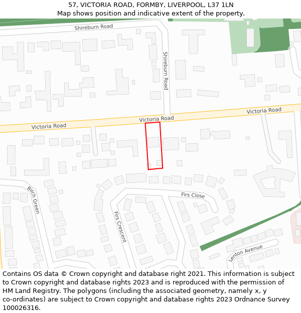 57, VICTORIA ROAD, FORMBY, LIVERPOOL, L37 1LN: Location map and indicative extent of plot