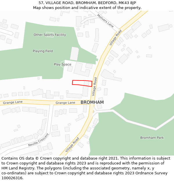 57, VILLAGE ROAD, BROMHAM, BEDFORD, MK43 8JP: Location map and indicative extent of plot