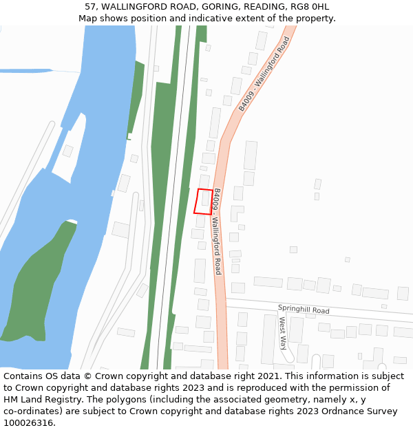 57, WALLINGFORD ROAD, GORING, READING, RG8 0HL: Location map and indicative extent of plot