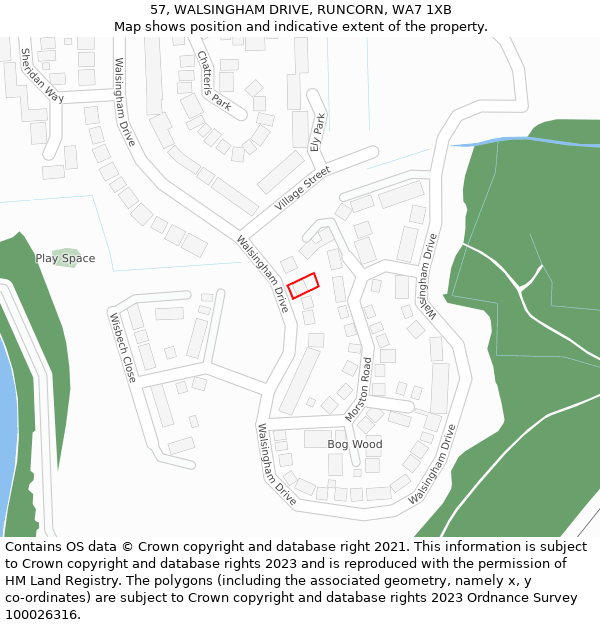 57, WALSINGHAM DRIVE, RUNCORN, WA7 1XB: Location map and indicative extent of plot