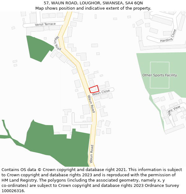 57, WAUN ROAD, LOUGHOR, SWANSEA, SA4 6QN: Location map and indicative extent of plot