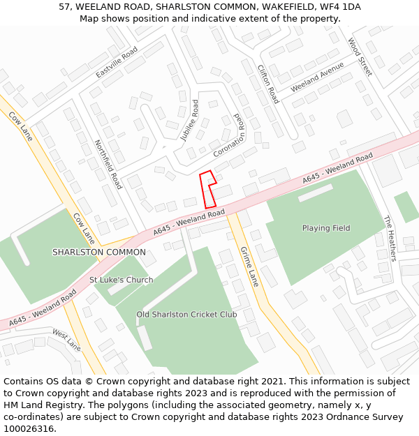 57, WEELAND ROAD, SHARLSTON COMMON, WAKEFIELD, WF4 1DA: Location map and indicative extent of plot