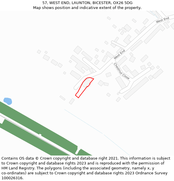 57, WEST END, LAUNTON, BICESTER, OX26 5DG: Location map and indicative extent of plot