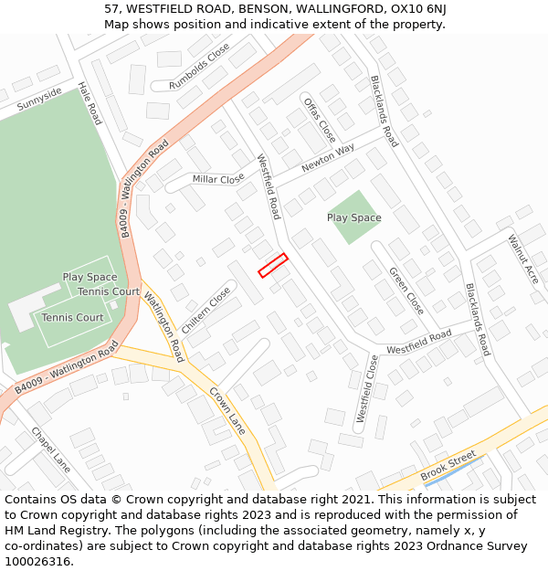 57, WESTFIELD ROAD, BENSON, WALLINGFORD, OX10 6NJ: Location map and indicative extent of plot