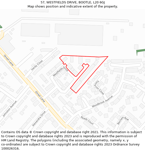57, WESTFIELDS DRIVE, BOOTLE, L20 6GJ: Location map and indicative extent of plot