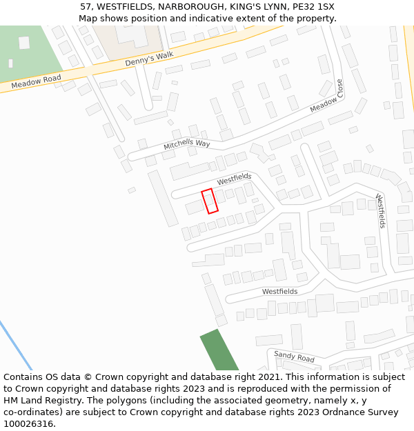 57, WESTFIELDS, NARBOROUGH, KING'S LYNN, PE32 1SX: Location map and indicative extent of plot