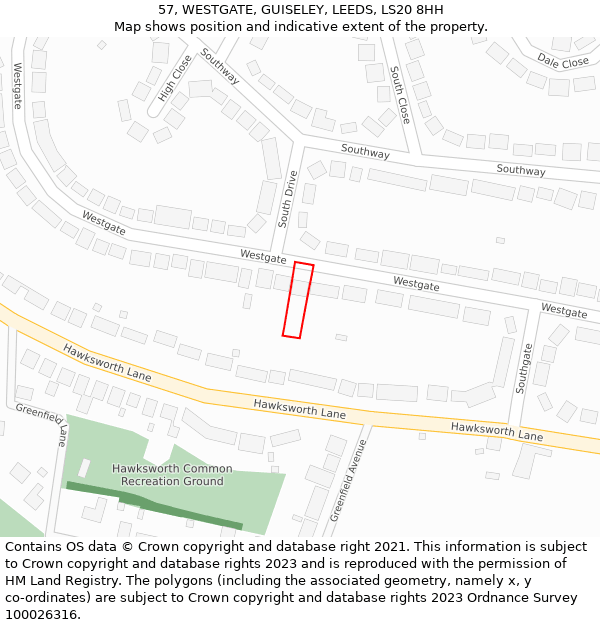 57, WESTGATE, GUISELEY, LEEDS, LS20 8HH: Location map and indicative extent of plot