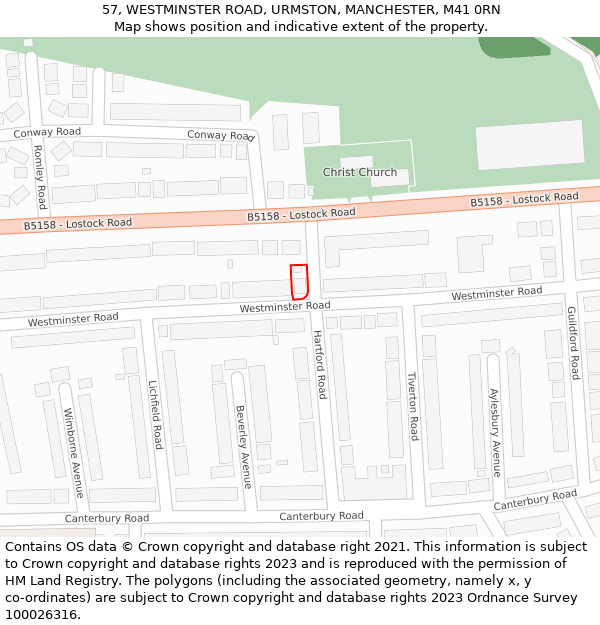 57, WESTMINSTER ROAD, URMSTON, MANCHESTER, M41 0RN: Location map and indicative extent of plot