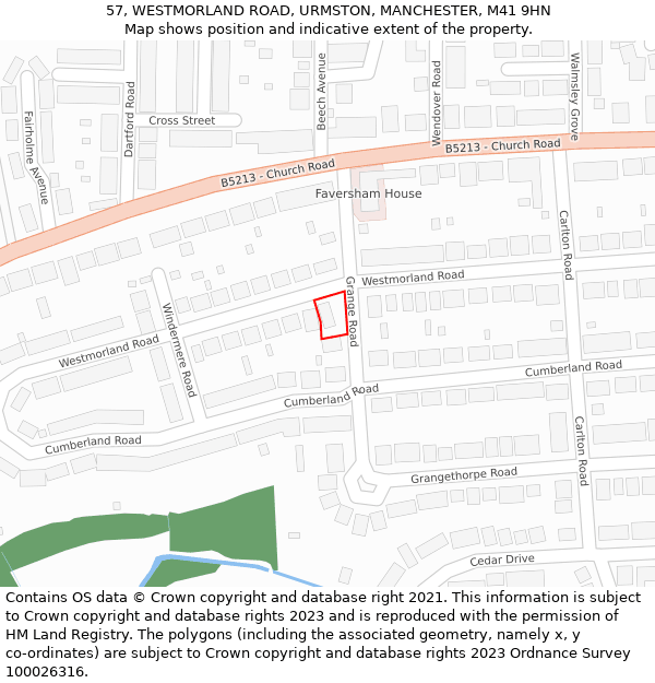 57, WESTMORLAND ROAD, URMSTON, MANCHESTER, M41 9HN: Location map and indicative extent of plot