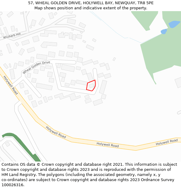 57, WHEAL GOLDEN DRIVE, HOLYWELL BAY, NEWQUAY, TR8 5PE: Location map and indicative extent of plot