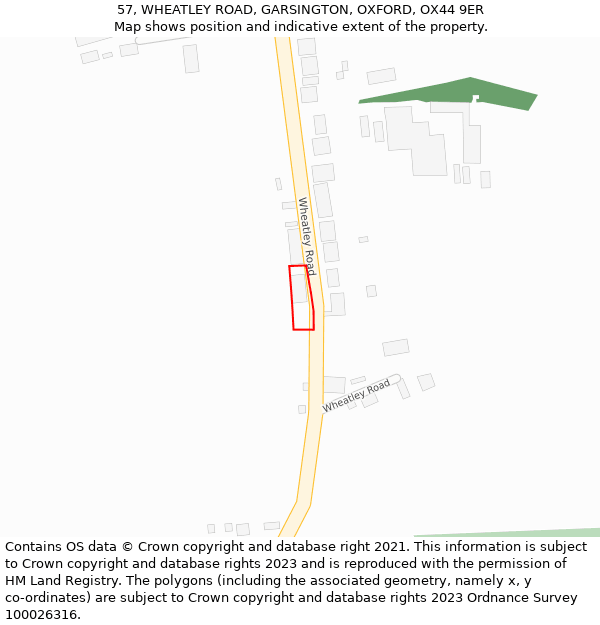 57, WHEATLEY ROAD, GARSINGTON, OXFORD, OX44 9ER: Location map and indicative extent of plot