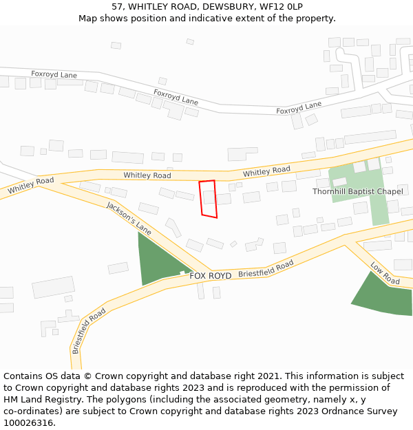 57, WHITLEY ROAD, DEWSBURY, WF12 0LP: Location map and indicative extent of plot