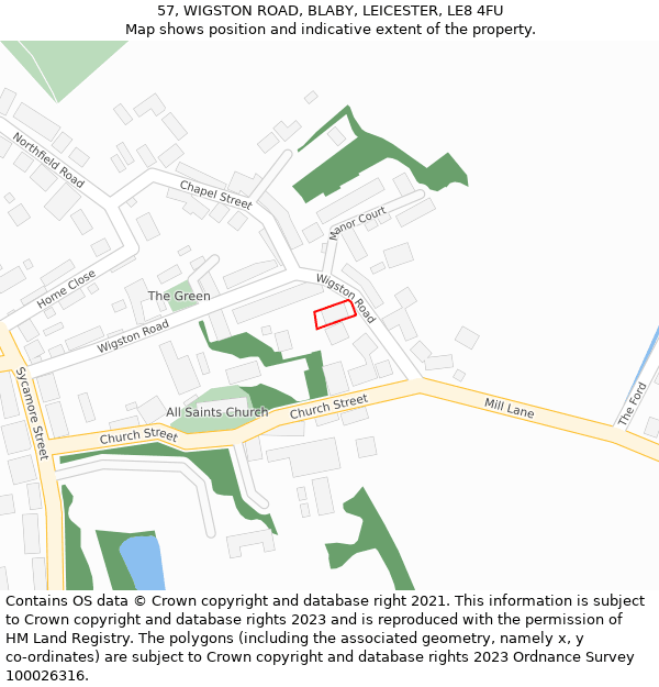 57, WIGSTON ROAD, BLABY, LEICESTER, LE8 4FU: Location map and indicative extent of plot