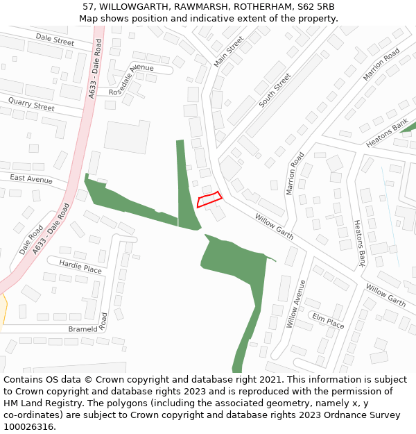 57, WILLOWGARTH, RAWMARSH, ROTHERHAM, S62 5RB: Location map and indicative extent of plot