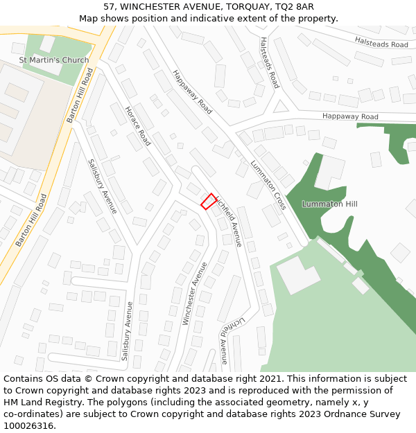 57, WINCHESTER AVENUE, TORQUAY, TQ2 8AR: Location map and indicative extent of plot