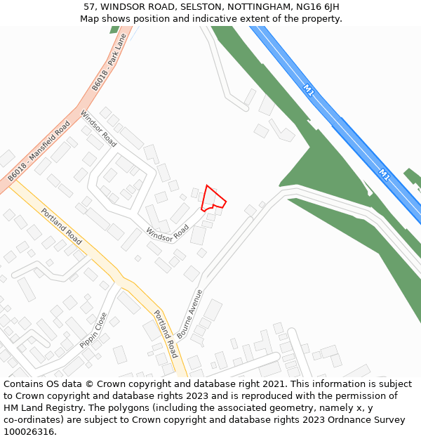 57, WINDSOR ROAD, SELSTON, NOTTINGHAM, NG16 6JH: Location map and indicative extent of plot