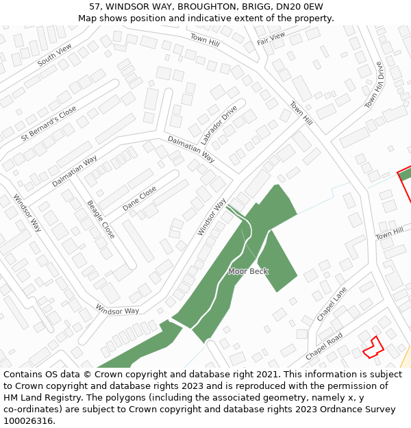 57, WINDSOR WAY, BROUGHTON, BRIGG, DN20 0EW: Location map and indicative extent of plot