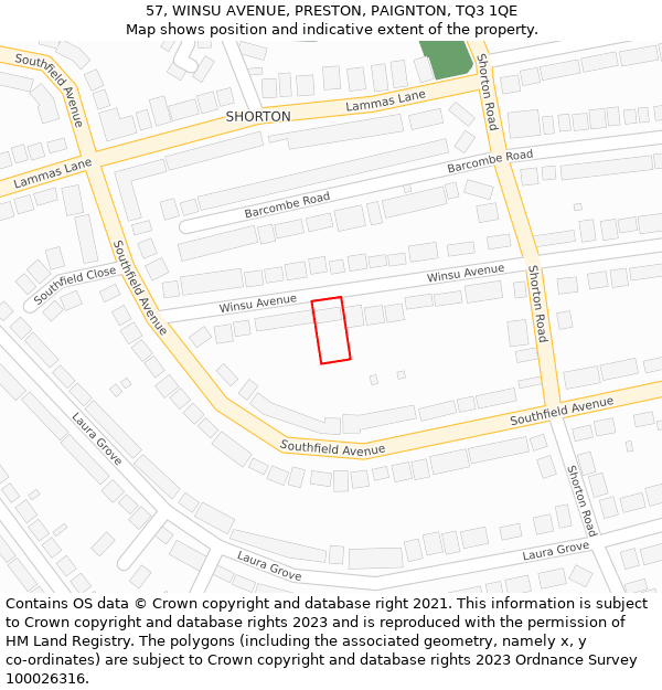 57, WINSU AVENUE, PRESTON, PAIGNTON, TQ3 1QE: Location map and indicative extent of plot