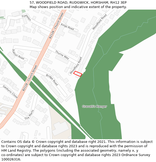 57, WOODFIELD ROAD, RUDGWICK, HORSHAM, RH12 3EP: Location map and indicative extent of plot